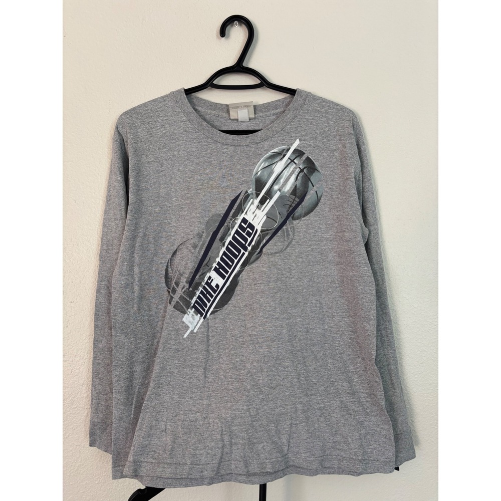 Nike Hoops Long Sleeve Graphic Tee Gray Basketball Shirt Y2K Silver Tag Mens L